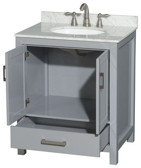 Wyndham WCS141430SGYCMUNOMXX Single Vanity in Gray with White Carrera Marble To