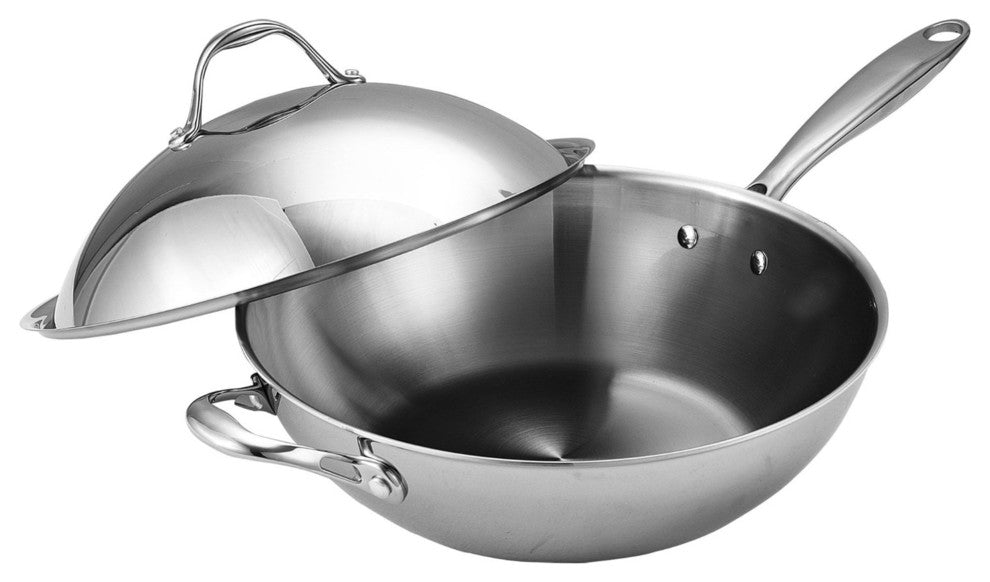 Cooks Standard Multi-Ply Clad Stainless-Steel 13" Wok With Dome Lid