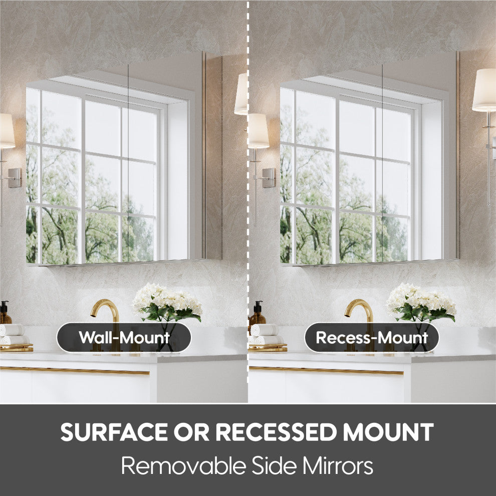 Recessed/Surface Mount Bathroom Medicine Cabinet, Soft-Close Blum Hinges, 36"x30", Dual Swing