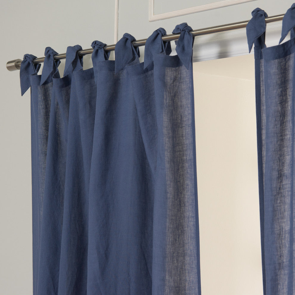 French Linen Romantic Tie Top Curtain, Indigo