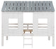 Gewnee Twin Size Low Loft House Bed with Roof and Two Front Windows in White