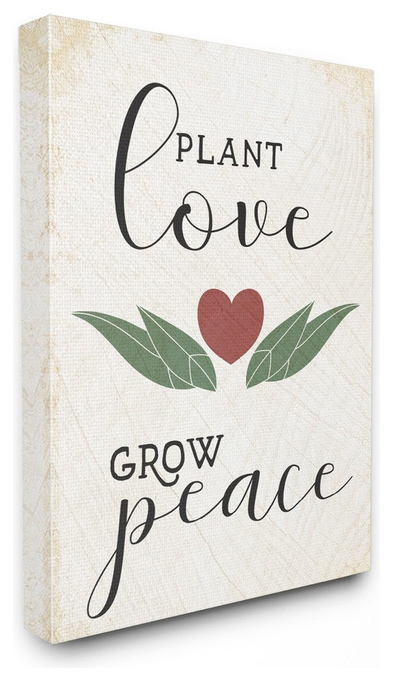 Plant Love Grow Peace Heart & Leaves XXL Stretched Canvas Wall Art, 30"x40"