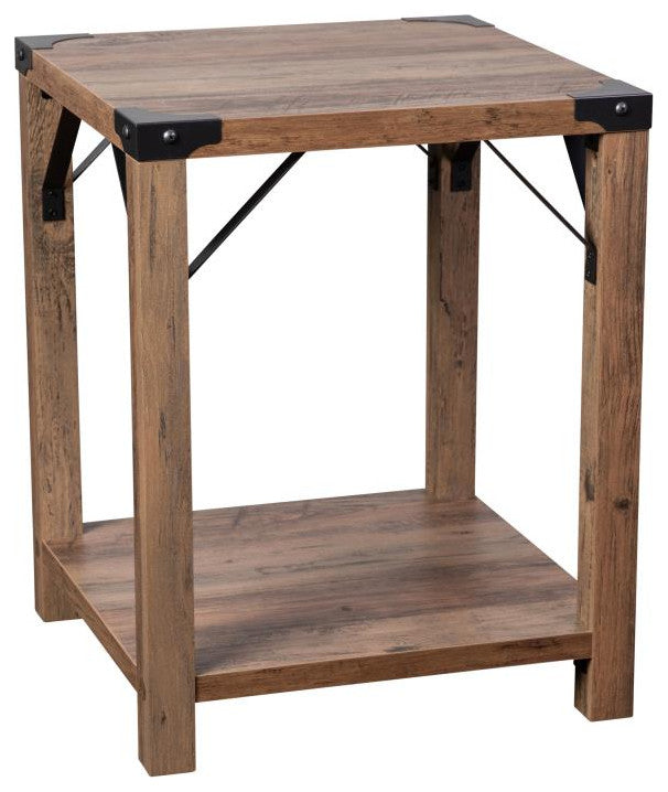 Wyatt Modern Farmhouse Wooden 2 Tier End Table, Rustic Oak