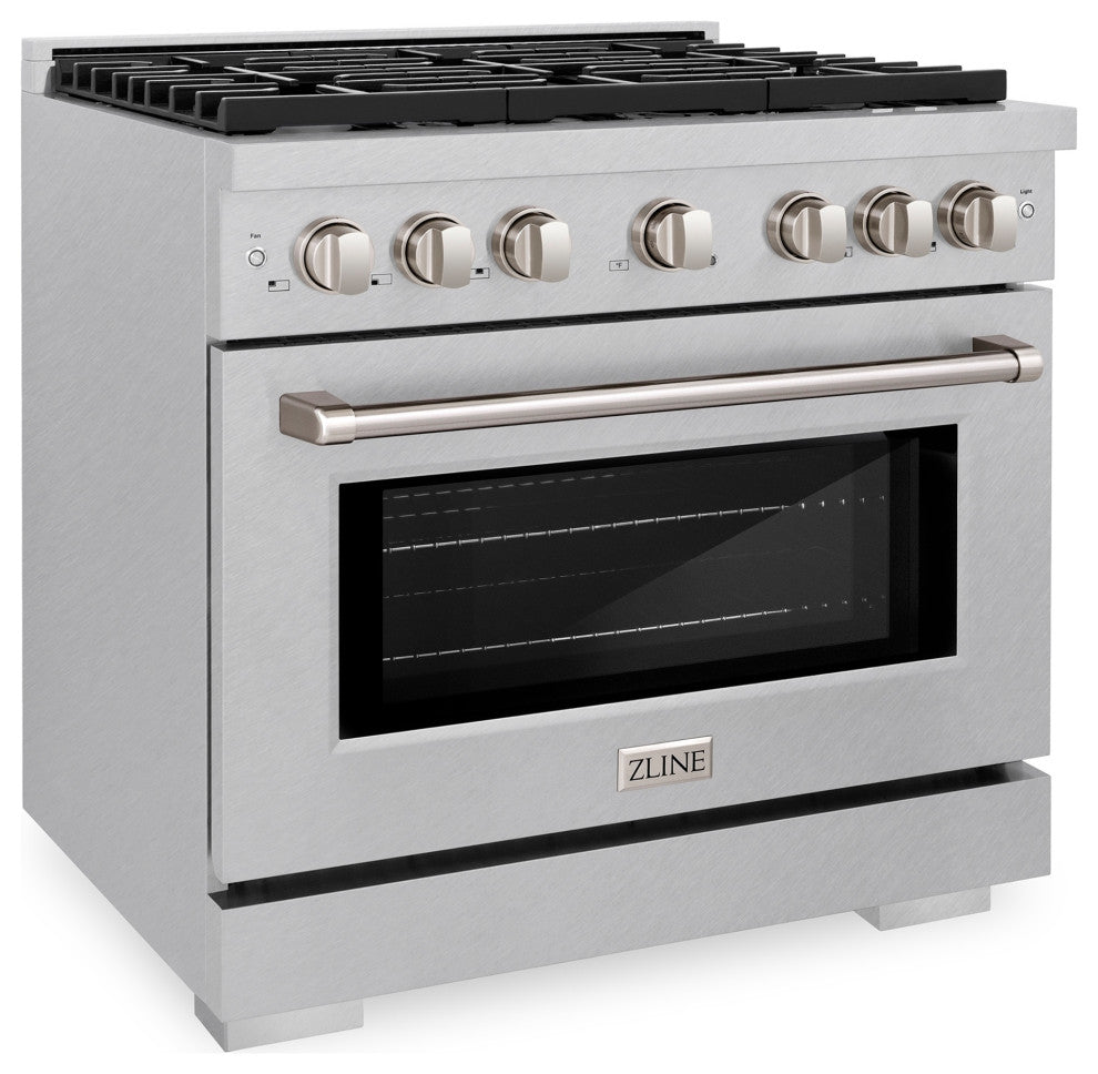 ZLINE 36" Freestanding Gas Range, DuraSnow Steel With Brass Burners SGRS-BR-36
