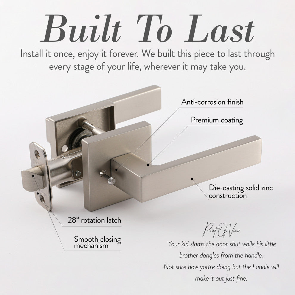 Modern Heavy Duty Designer Interior Door Lever - Allen Collection, Satin Nickel, Passage Left Hand