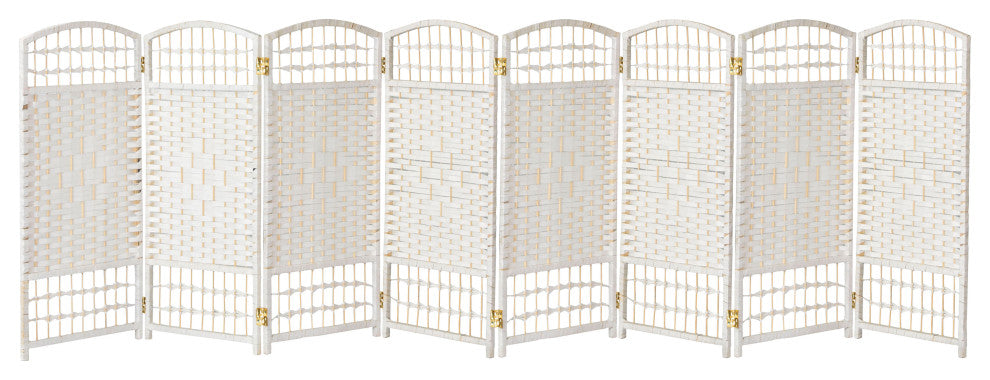 3 ft. Short Fiber Weave Room Divider White 8 Panels