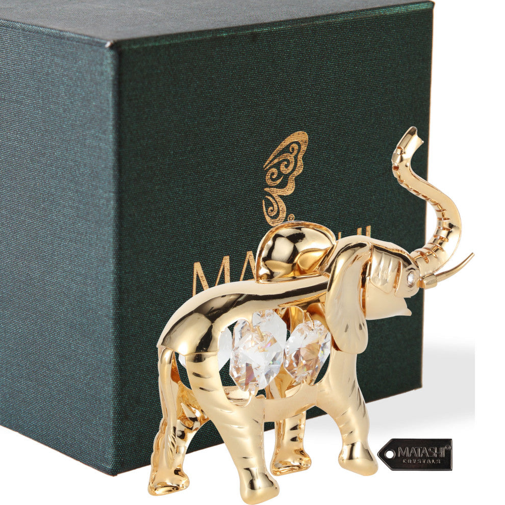 Matashi 24K Gold Plated Crystal Studded Elephant Ornament Christmas Gift