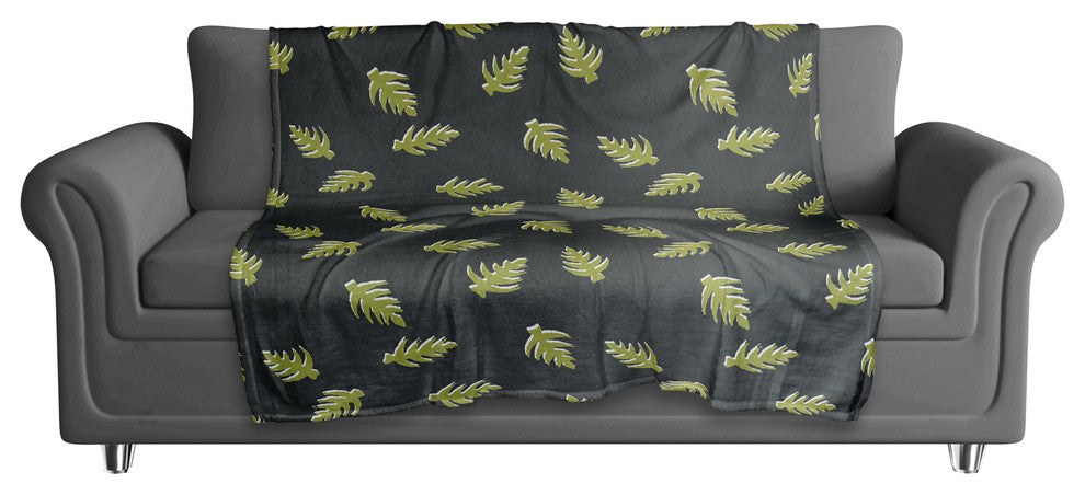 Palm Pattern in Green and Black Fleece Blanket