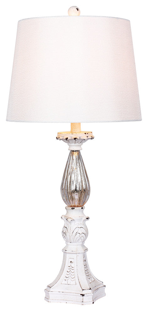 Antique White Resin & Mercury, Glass Table Lamp, 30"