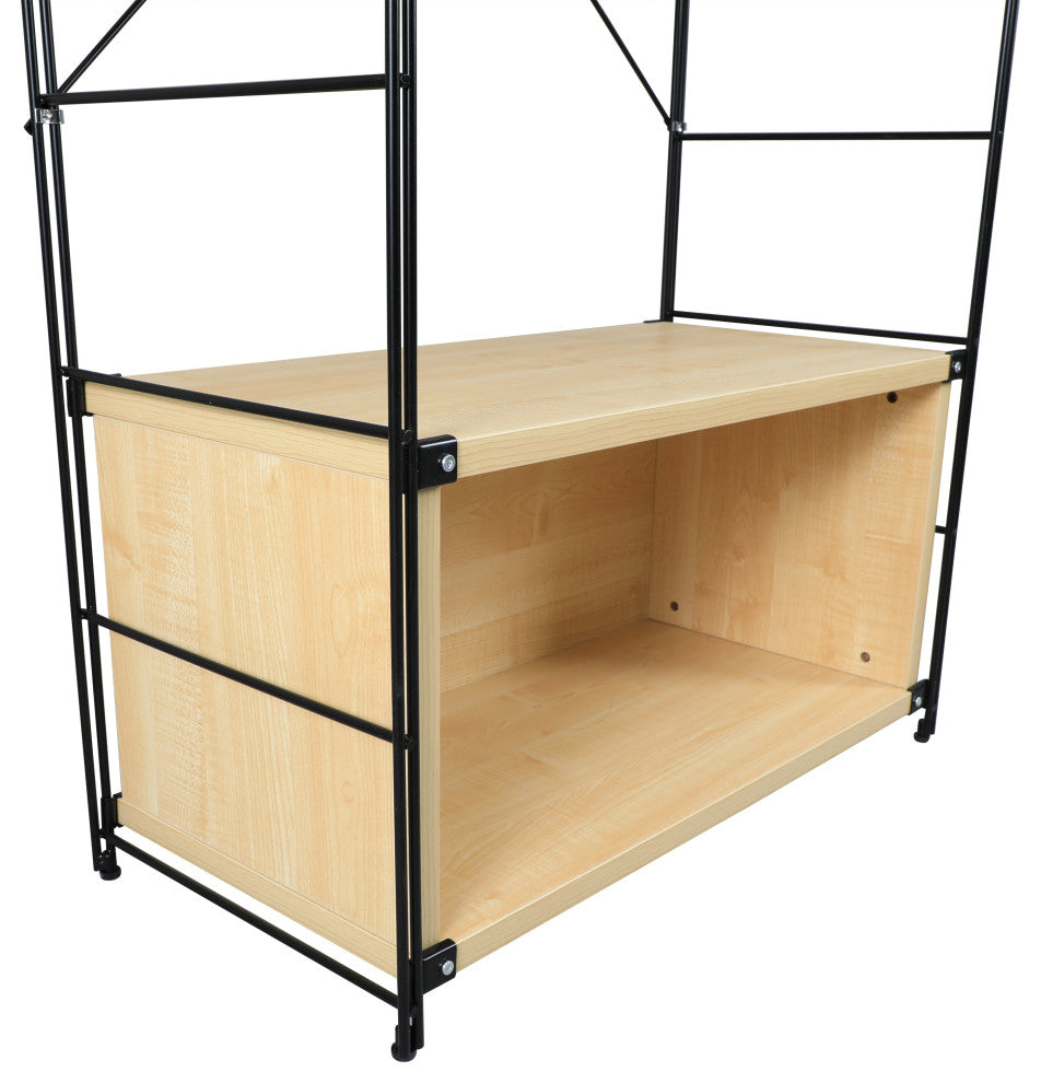 LeisureMod Brentwood Bookcase with Black Steel Frame, Natural Wood