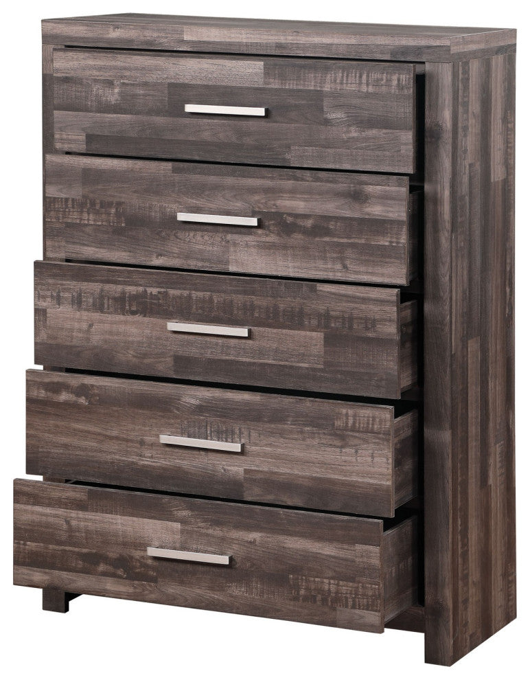 Benzara BM251269 Chest With Rough Hewn Saw Texture and Panel Base, Rustic Gray