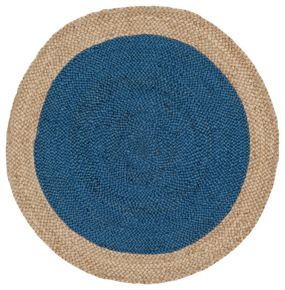 Safavieh Natural Fiber Nf801D Striped Rug, Royal Blue/Natural, 9'0"x9'0" Round