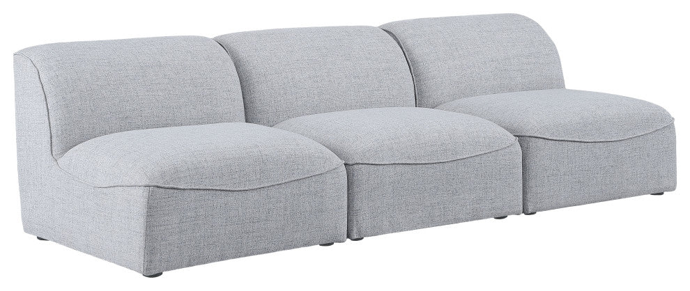 Miramar Linen Textured Fabric Upholstered 3-Piece Modular Sofa, Grey