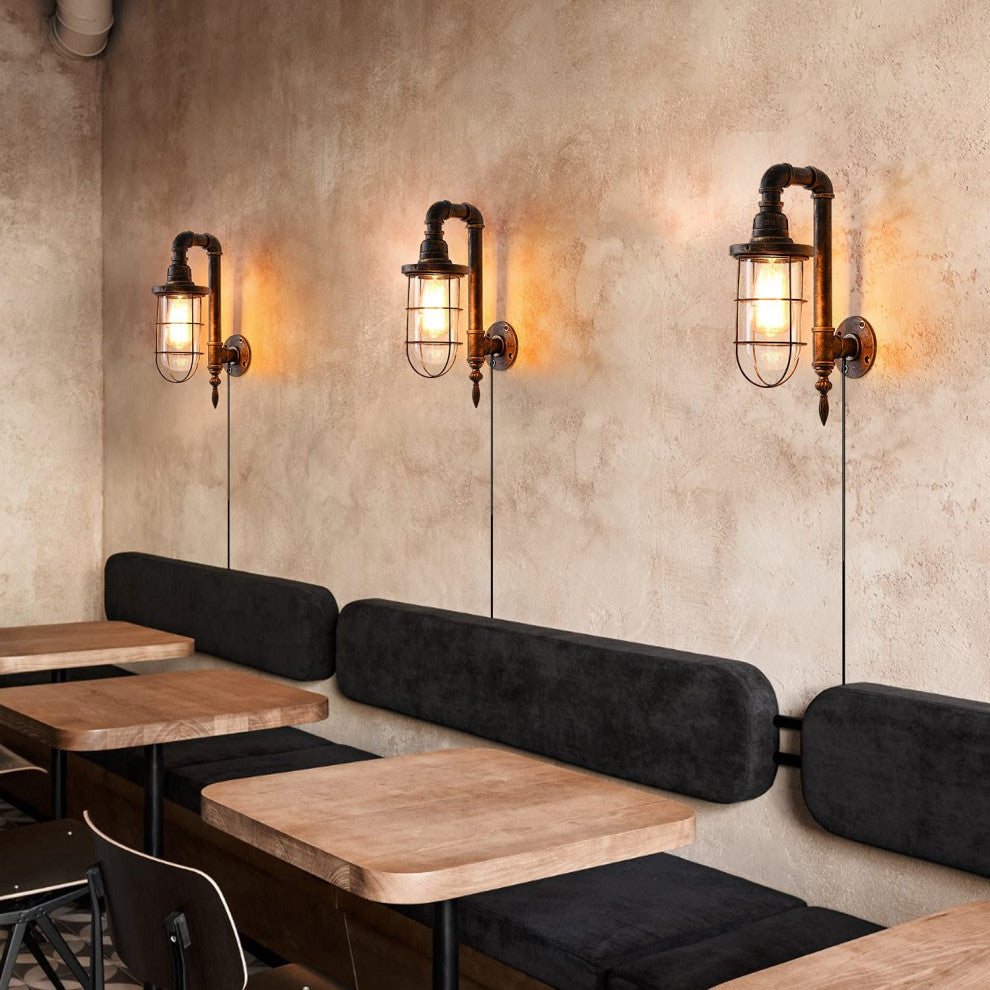 Industrial Plug, Wall Light Fixture Vintage Glass Wall Lamp
