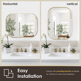 Trielle Rectangular Framed Bathroom Wall Mirror, Brushed Gold, 24"