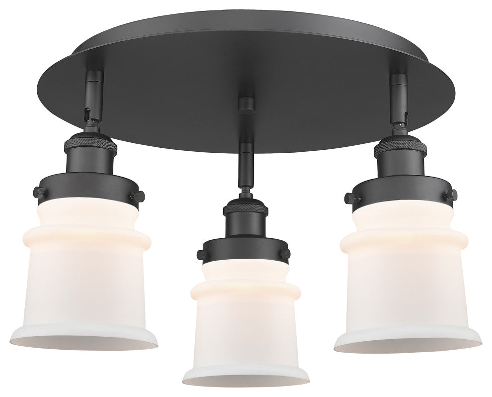 Canton-3 Light 17" Flush Mount-Matte Black, Matte White Glass Shade
