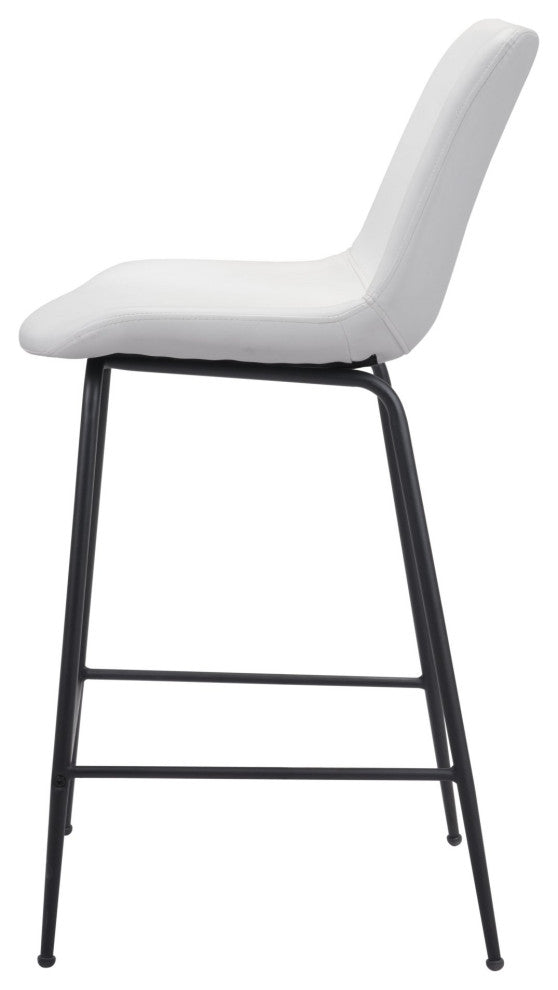 Counter Stool Chair, Faux Vinyl Leather, Steel, White, Black, Mid Century Cafe