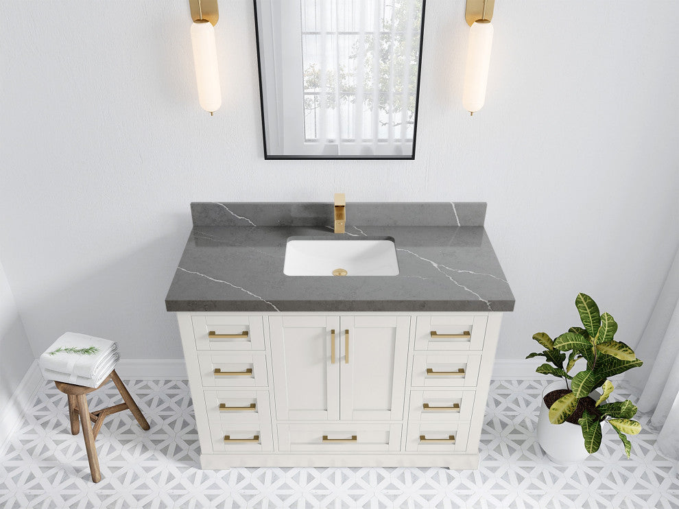 Boston 48" Single Sink Bath Vanity in Alabaster 2" Piatra Gray