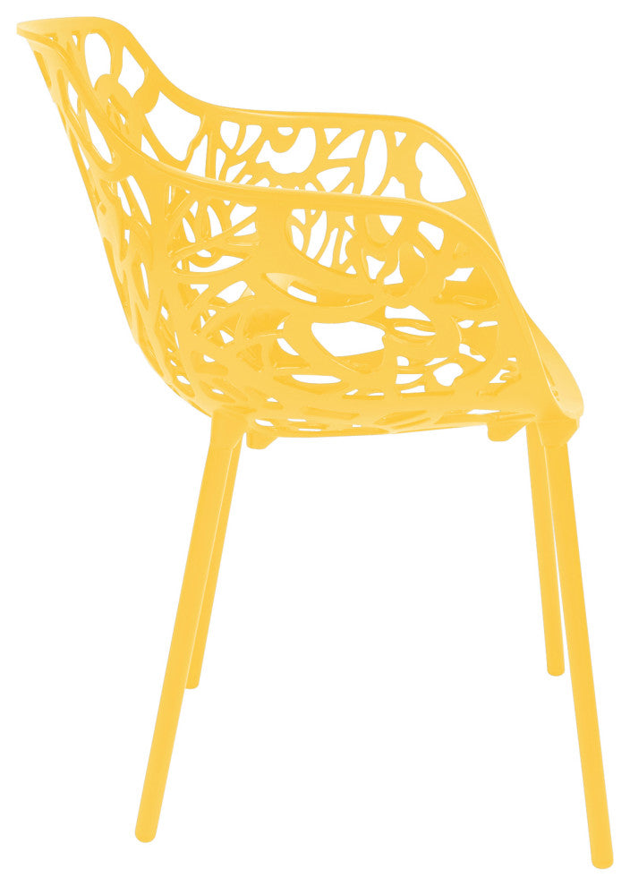 LeisureMod Modern Devon Aluminum Chairs, With Arms, Set of 4, Yellow