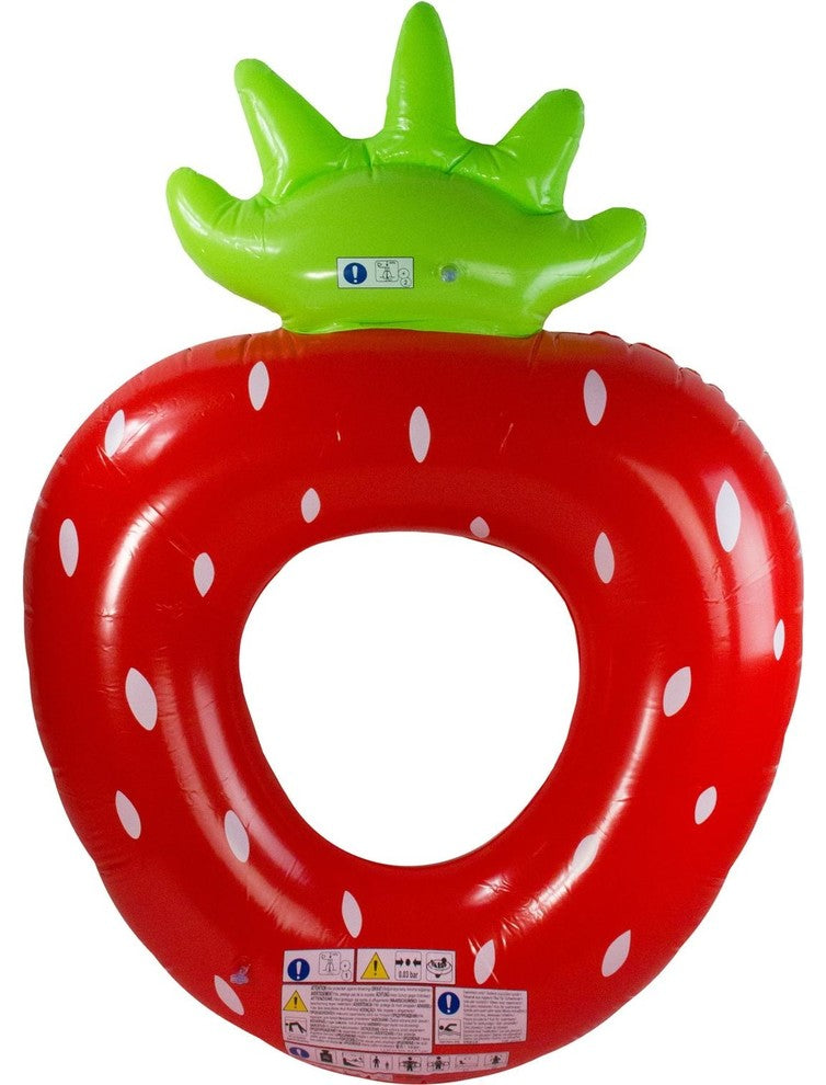 72.5" Red  White and Green Inflatable Strawberry Shaped Swimming Pool Float