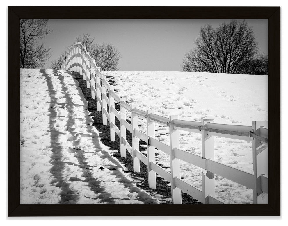 Endless Fences in Black & White Rural Landscape Framed Photo Paper Art Prints, Black, 8" X 10"