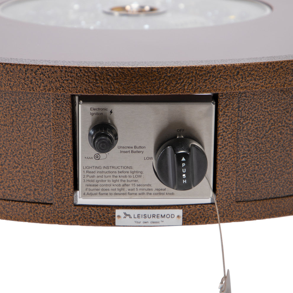 Leisuremod Walbrooke Patio Round Fire Pit Table With Aluminum Frame, Brown