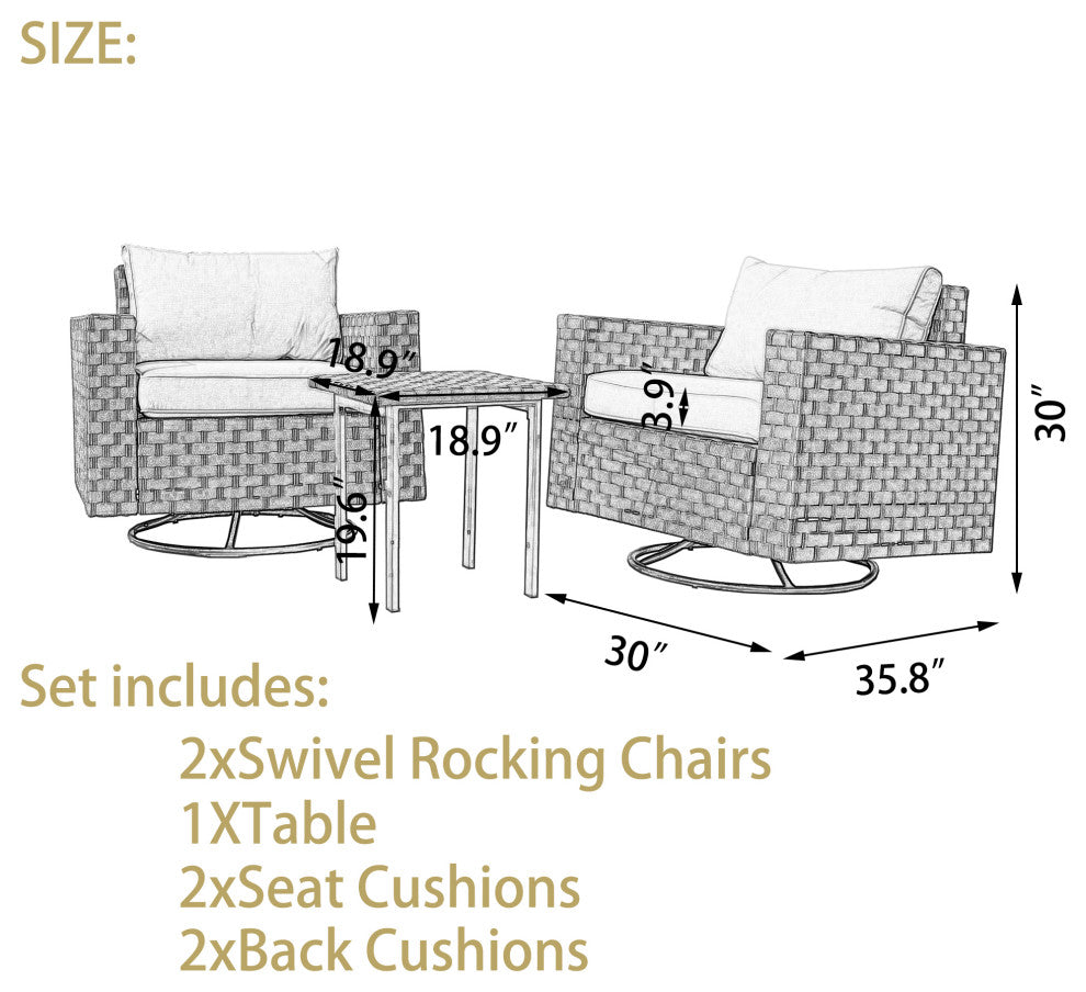 Outdoor Swivel Rocker Patio Chair Rattan Conversation Sets with Coffee Table, Coffee