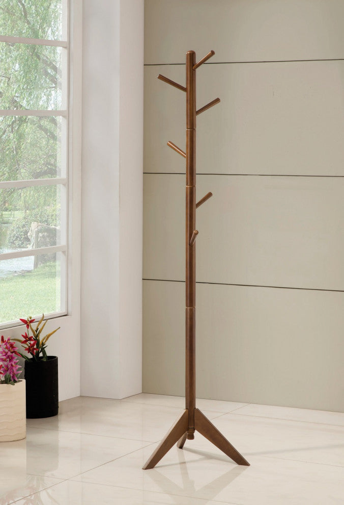 Wood Coat Rack With 6 Hooks, Walnut