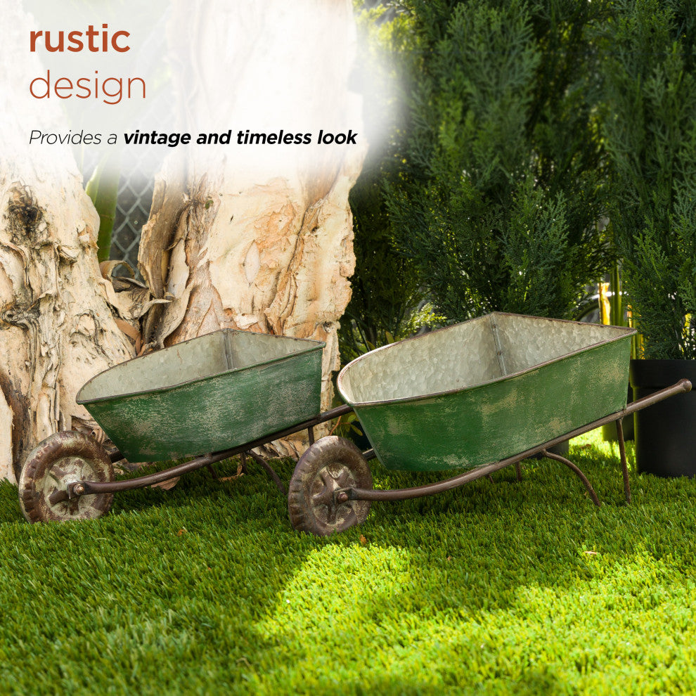 Green Rustic Wheelbarrow Garden Planter-Asst Master Pack of 2