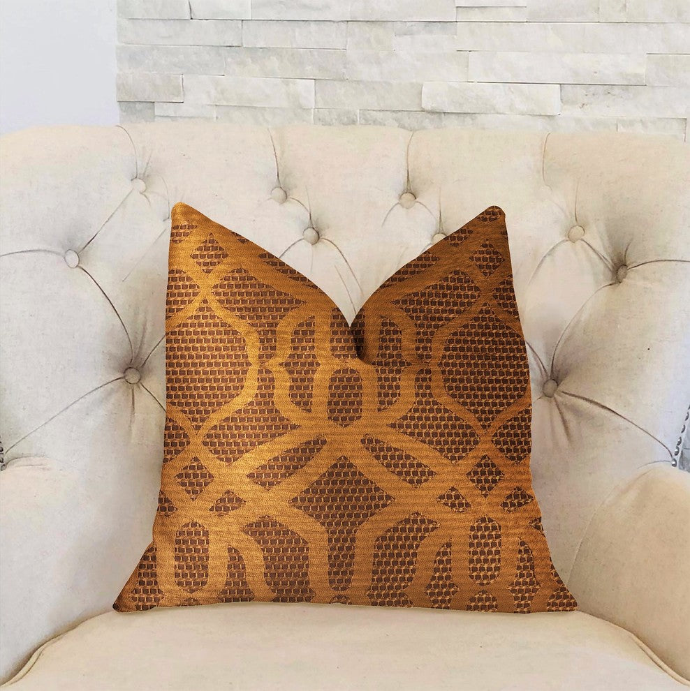Portia  Gold and Brown Luxury Throw Pillow, 20"x20"