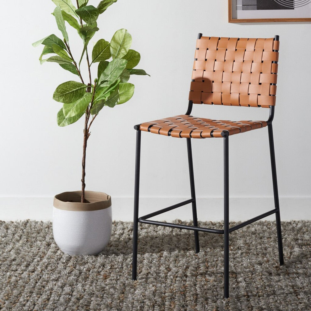 Safavieh Bahari Woven Counter Stool, Cognac/Black