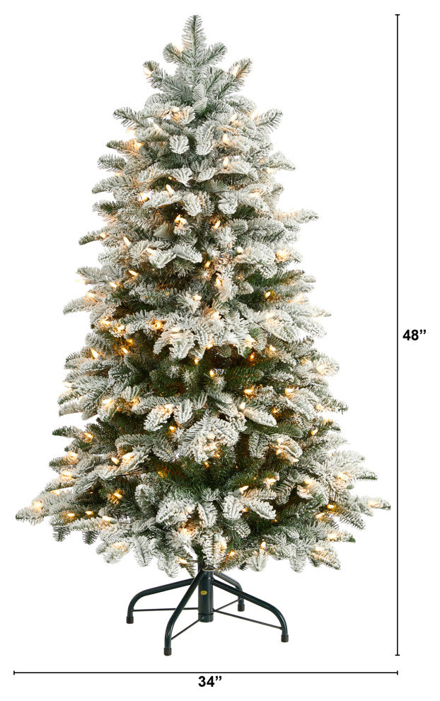 4' Flocked North Carolina Fir Artificial Christmas Tree, 250 Warm White Lights