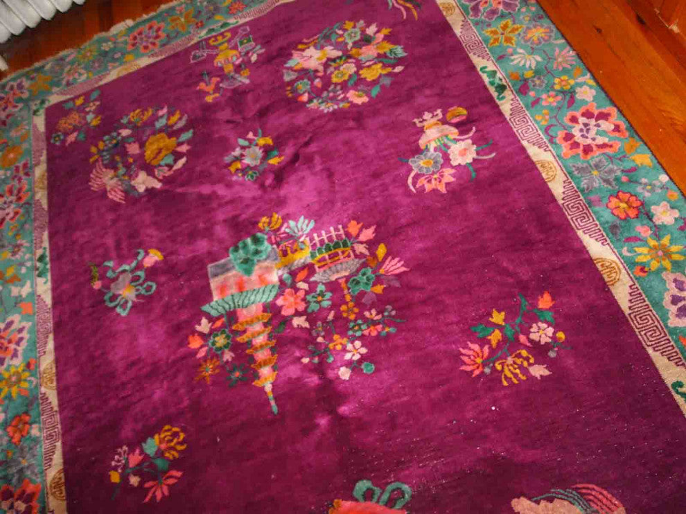 Handmade Antique Art Deco Chinese Rug, 5.10'x8.5', 182cmx259cm 1920s
