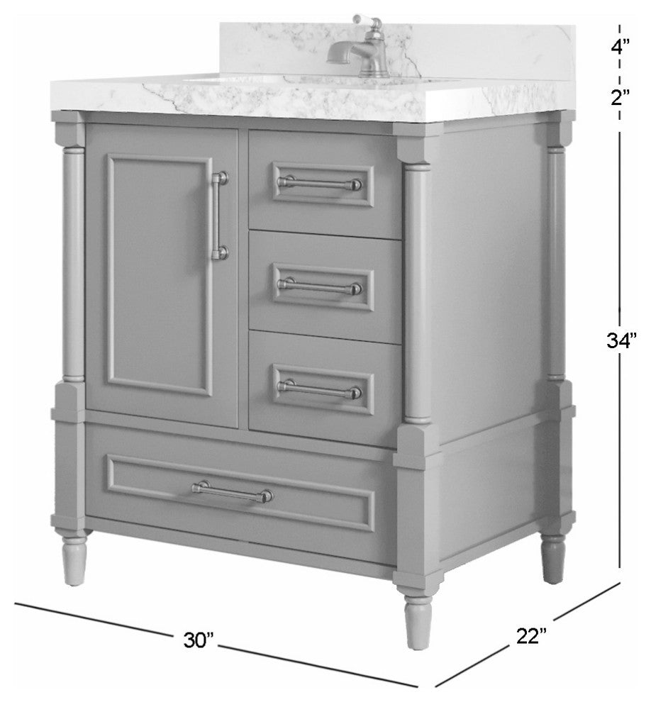 Aberdeen 30 Single Sink Bath Vanity in Hale Navy Blue  2" Calacatta Gold