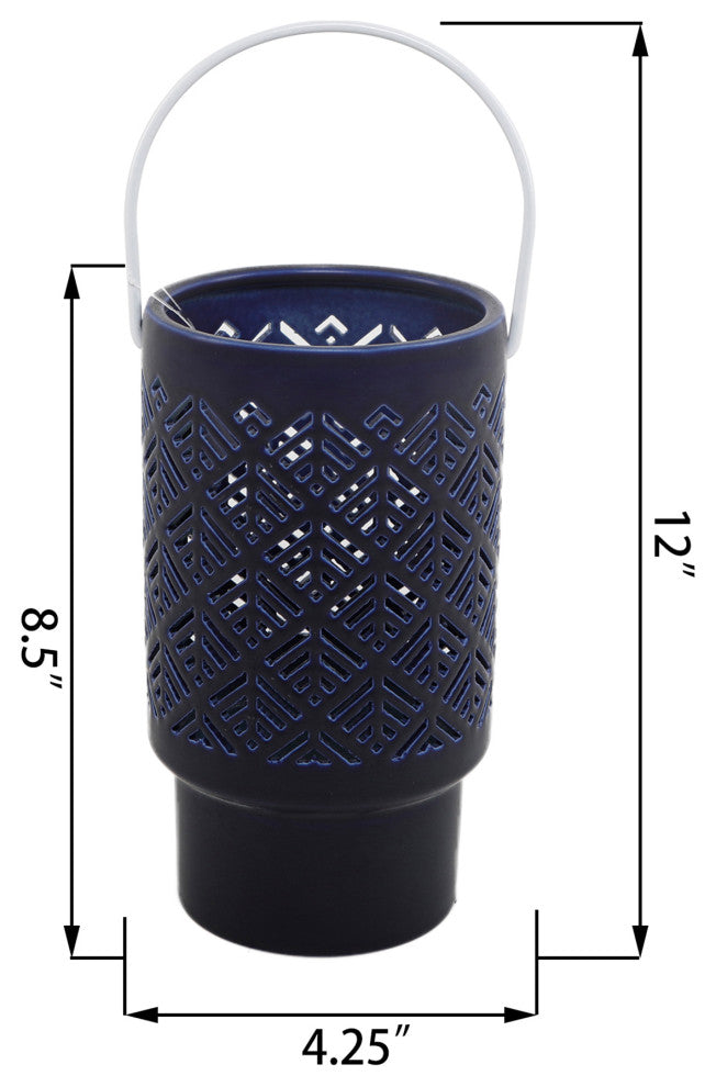 8In Led Herringbone Ceramic Lantern