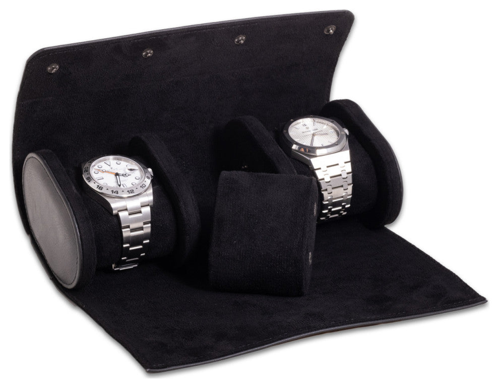 Leather 3 Watch Roll, Inidividual Snap Compartments