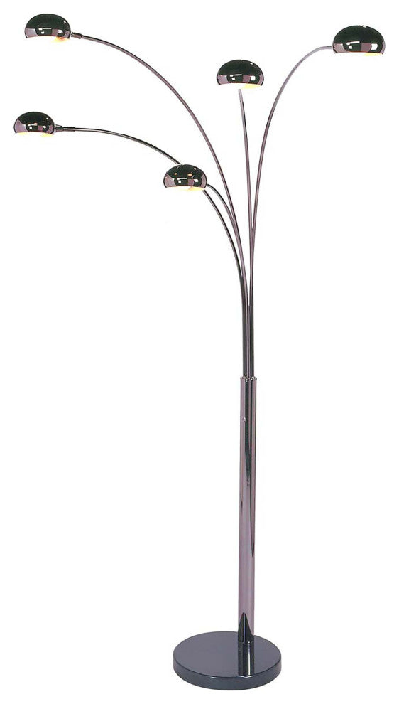 Mushroom 5 Light Arc Floor Lamp, Black Nickel, Dimmer Switch, Marble Base