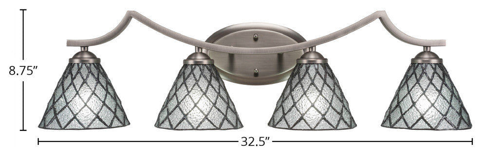 Zilo 4 Light Bath Bar, Graphite Finish, 7" Diamond Ice Tiffany Glass