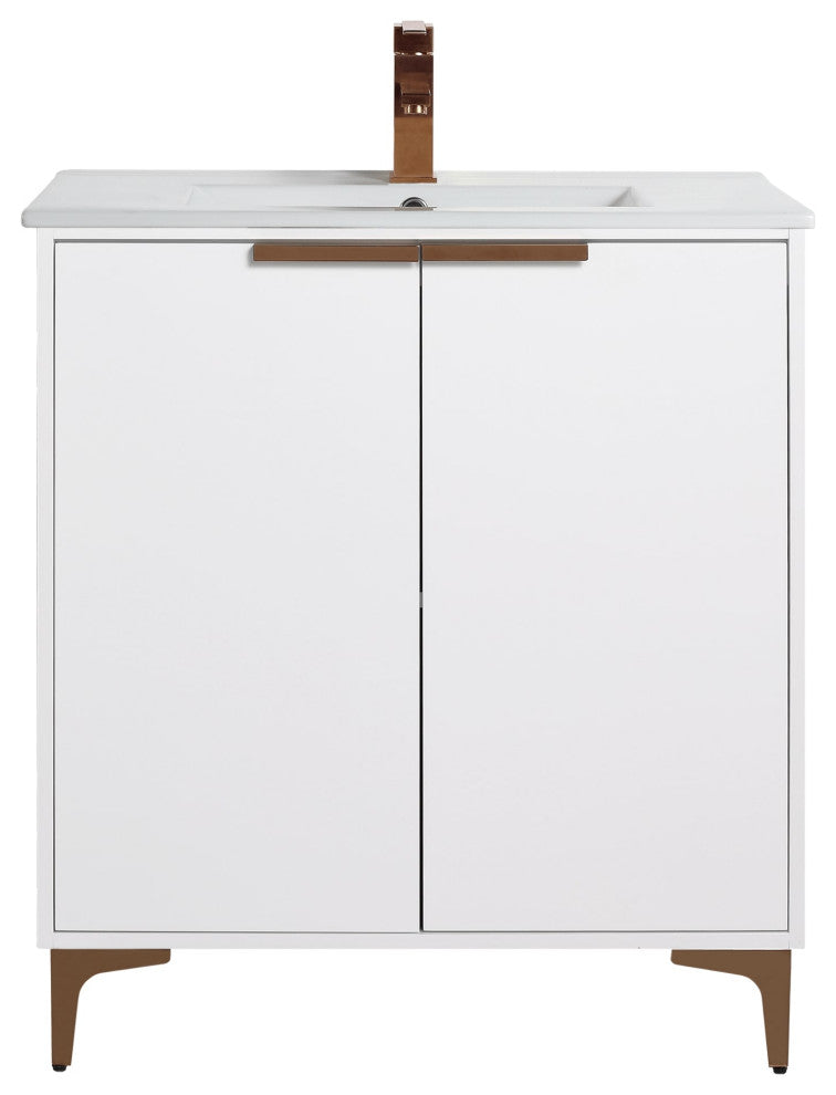 Wilmington Bath Vanity, White Matte, 30 Inch, Rose Gold Hardware