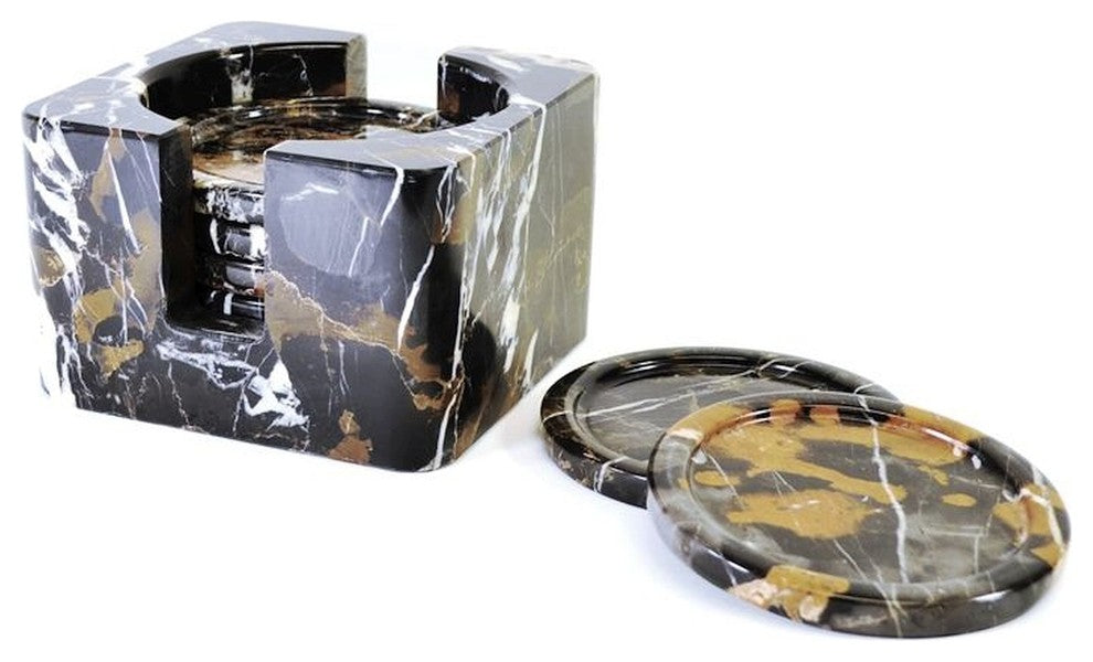 Michelangelo Marble 7-Piece Coaster Set with Square Holder