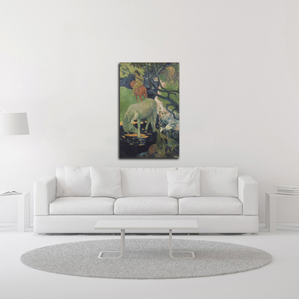 "The White Horse" by Paul Gauguin, Print on Canvas, 15"x24"