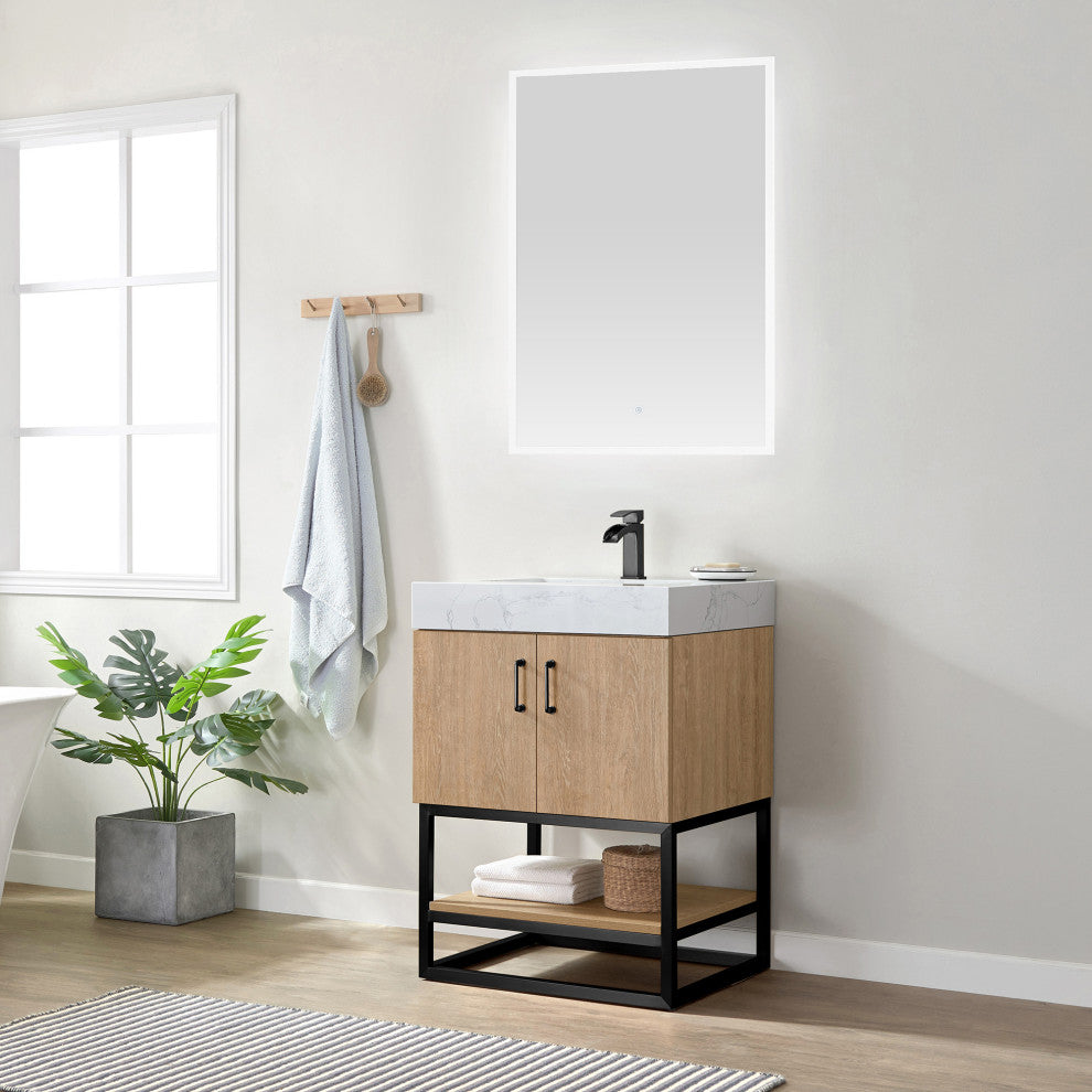 Alistair Vanity, North American Oak, Matte Black Hardware, 24", With Mirror