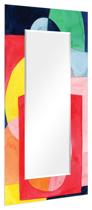 Abstract Rectangular Beveled Wall Mirror on Free Floating Printed Tempered Glass