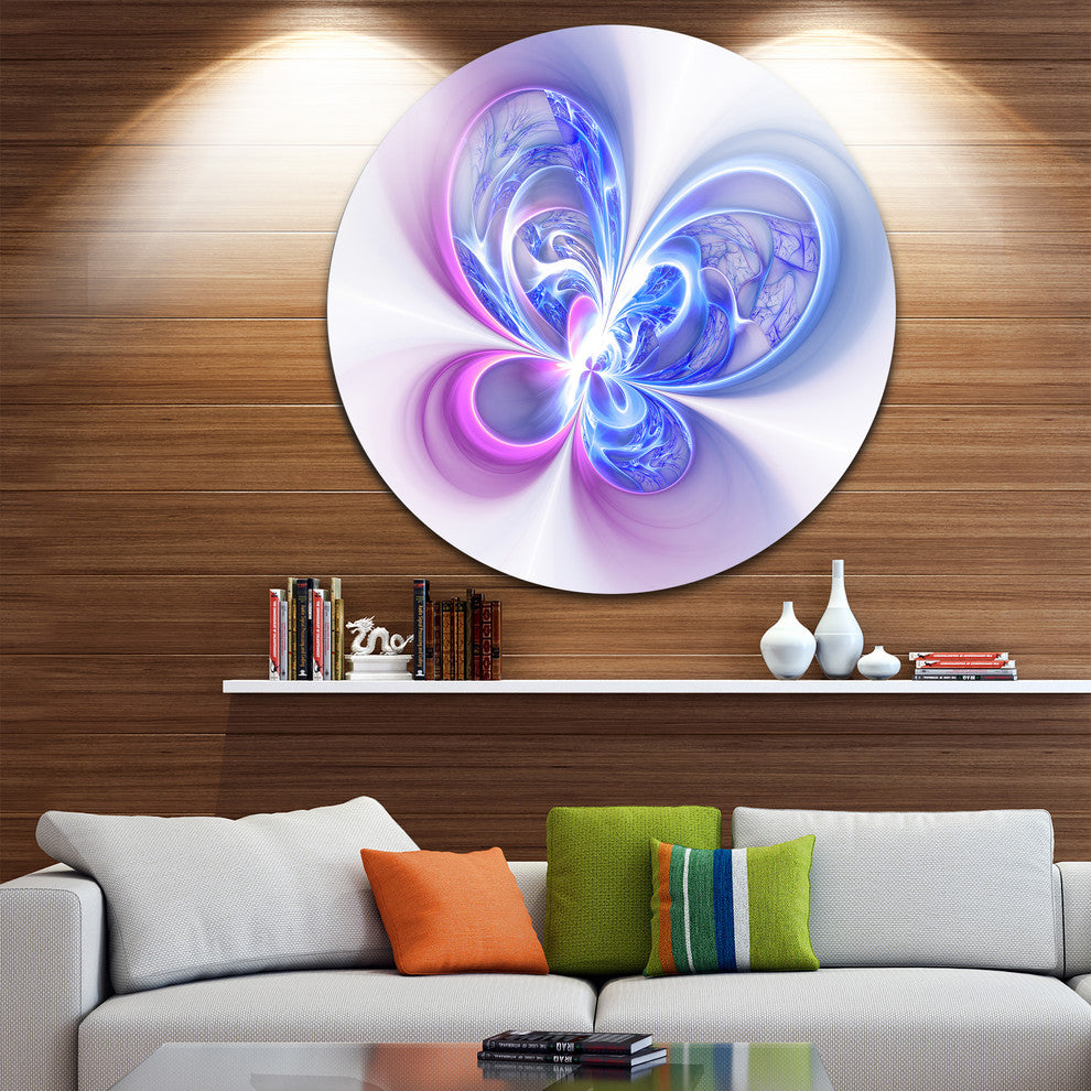 Shiny Purple Blue Digital Fractal Flower, Floral Disc Artwork, 23"