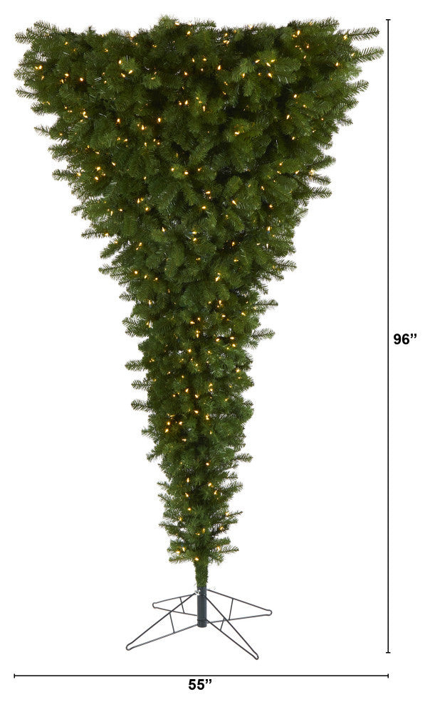 8' Sun Valley Spruce Upside Down Faux Xmas Tree W/ Lights & Bendable Branches