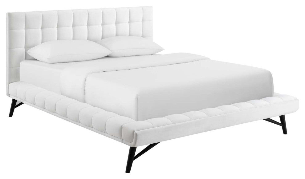 Julia Queen Biscuit Tufted Performance Velvet Platform Bed White