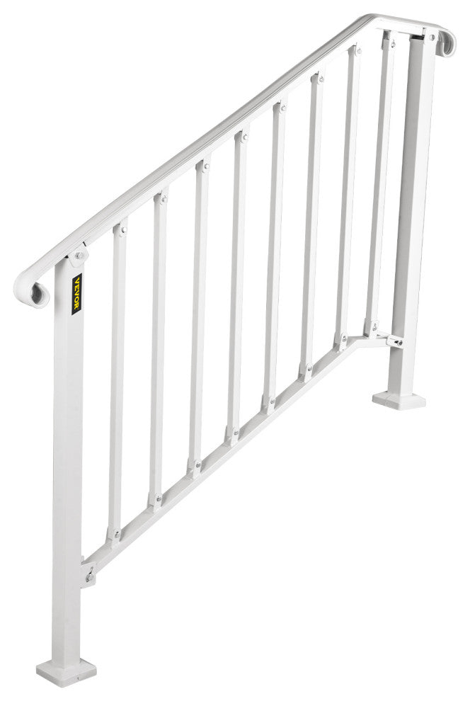 Wrought Iron Handrail Outdoor Stair Rail with Installation Kit, White, Fit 3-4 Steps