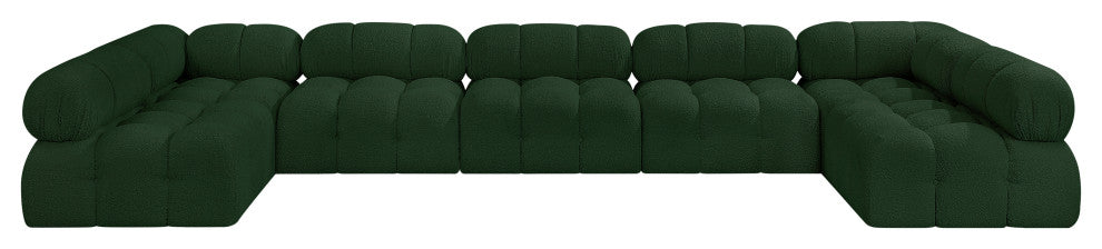 Ames Boucle Fabric U-Shaped Modular Sectional, Green, 7-Piece: 5 Armless Chair, 2 Corner Chair - A