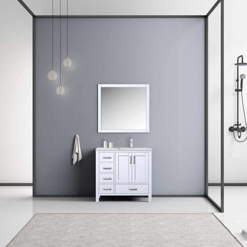 Jacques White 36" Single Vanity Set with Carrara Marble Top - Right Version