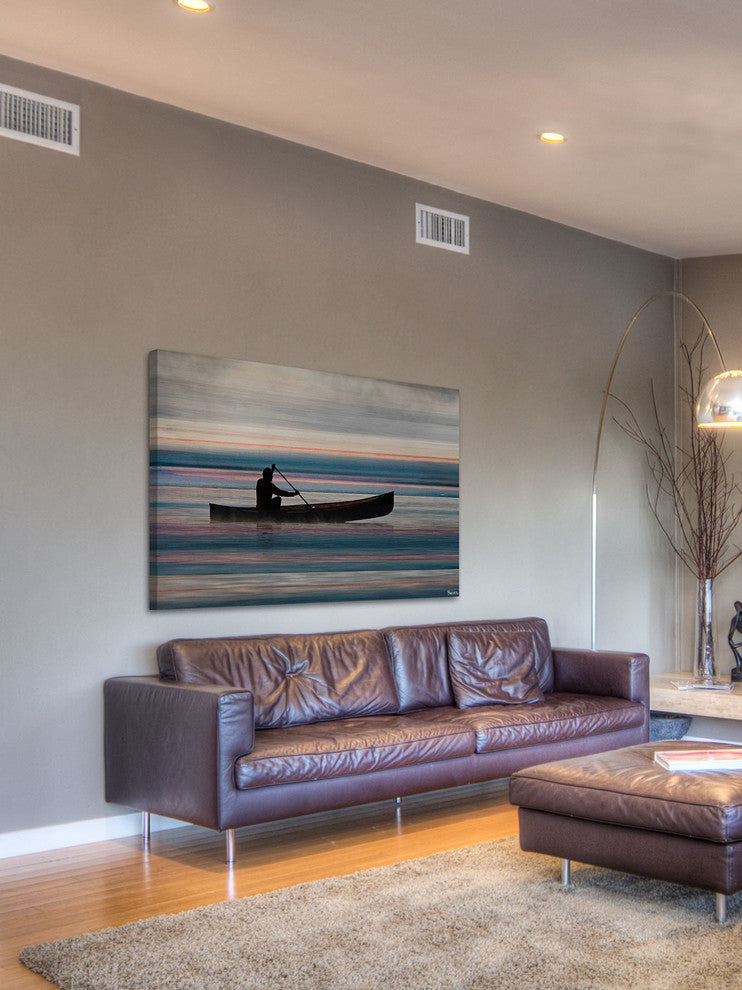 "Canoe on Lake" Fine Art Canvas Print, 36"x24"